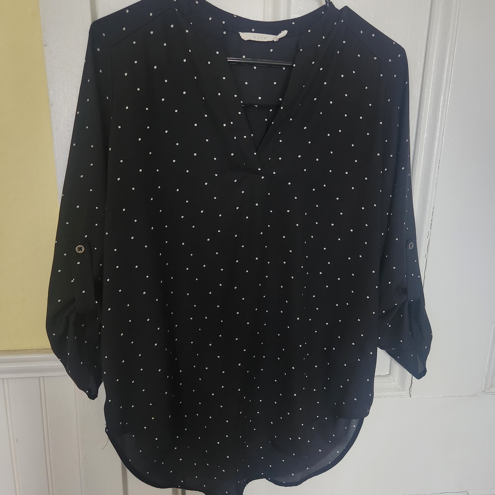 Lush Black and White Polka Dot Blouse Medium